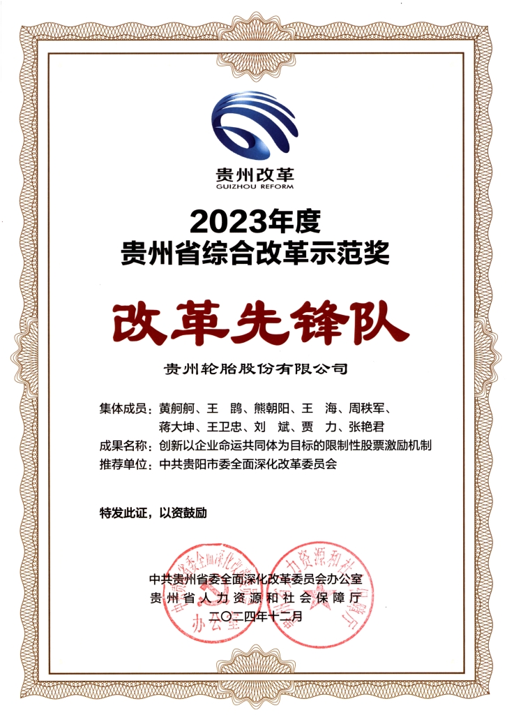 2023年度贵州省综合改革示范奖 改革先锋队